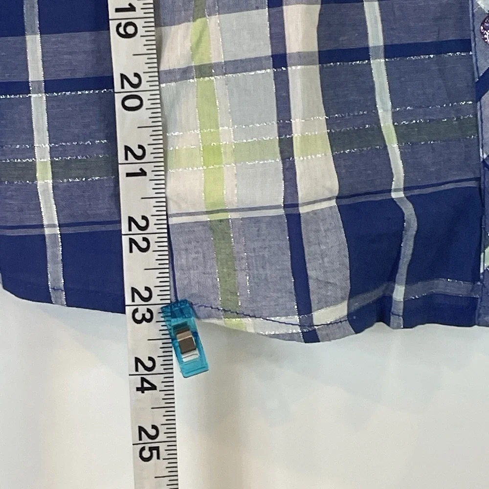 NWT Girls Shirt Top Blue‎ Plaid Roll Tab Long 3/4 Sleeve Cowgirl Cottage Prairie